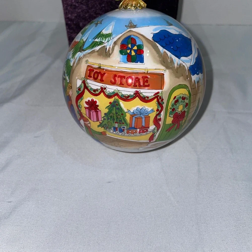 Pier 1 Li Bien Christmas Ornament 2005 Hand Painted Glass Village Toy Store Box